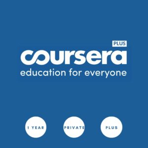Coursera Plus 1 Year product image with logo at the center symbolizing online learning and certifications.